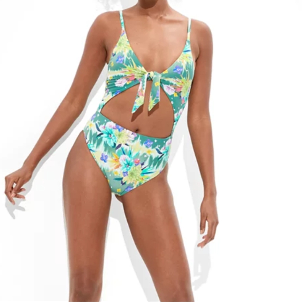 Nwot American Eagle X Naito Green and Blueβ One Piece Swimsuit Cut-Out Design XL